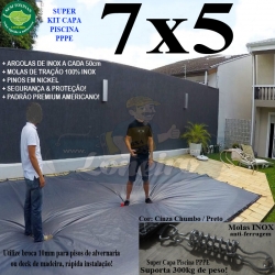 Capa para Piscina Super 7,0 x 5,0m PP/PE Cinza/Preto Cobertura Proteção +60m+60p+3b